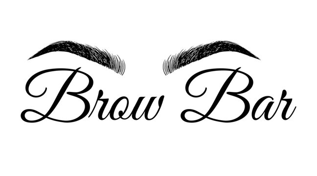 Beautiful hand drawing eyebrows. Logo for the wizard, master on the eyebrows. Logo template with eyebrows and calligraphic inscription Brows Bar