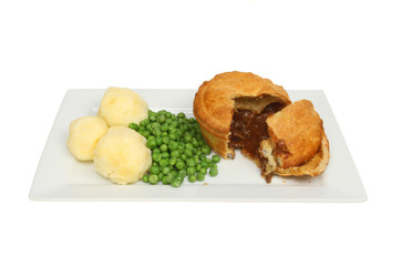 Steak pie mash and peas