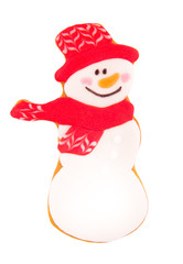 Homemade ginger biscuits in the form of a snowman. Painted gingerbread. Snowman