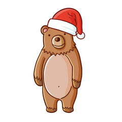 Funny and cute bear wearing Santa's hat and smiling - vector.