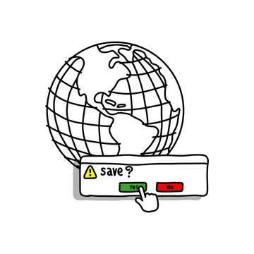 save the earth vector illustration doodle sketch hand drawn with black lines isolated on white background.