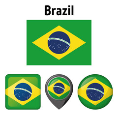 Illustration flag of Brazil, and several icons. Ideal for catalogs of institutional materials and geography