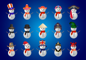Snowman Vectors,Snowman icon, Pack of snowman with hat