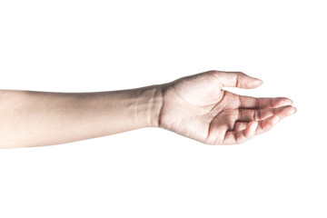 Hand open and ready to help or receive. Gesture isolated on white background with clipping path.