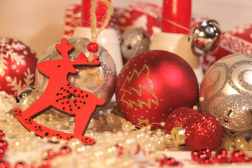 new year and Christmas celebrating composition with red and silver balls 