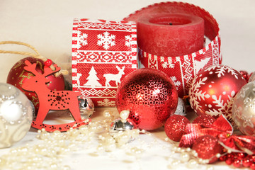 new year and Christmas celebrating composition with red and silver balls 