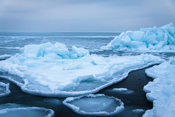 Ice floes off the coast of the Sea of Japan.