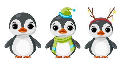 Cute penguin in winter clothes. 