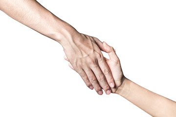 Hand open and ready to help or receive. Gesture isolated on white background with clipping path.