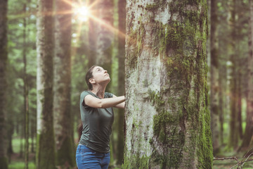 Woman exercising in the forest