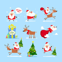 Collection of Santa Claus. Merry Christmas set. Vector