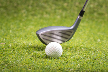 Golf ball on tee ready to be shot