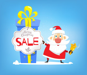 Christmas sales, discounts. Santa Claus and big box of gift