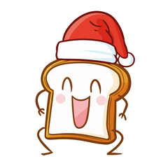 Cute and funny single slice bread wearing Santa's hat for Christmas and smiling - vector.