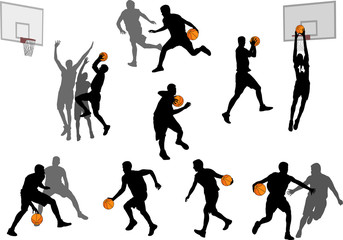 Fototapeta na wymiar basketball players silhouettes collection 3 - vector