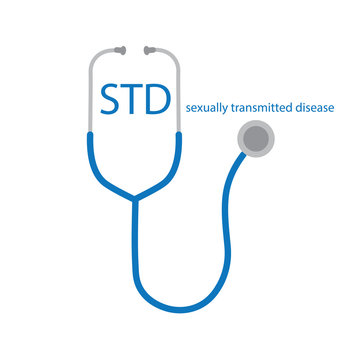 STD Sexually Transmitted Diseases text and stethoscope icon- vector illustration