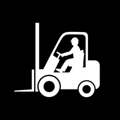Forklift truck vector icon on black background