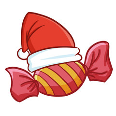 Cute and funny candy wearing Santa's hat for Christmas - vector.