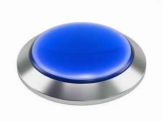 3d blue shiny button. Round glass web icons with chrome frame on white background. 3d illustration