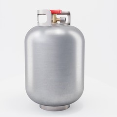 Gas container with red valve handle on white background 3D illustration