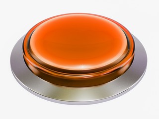 3d orange shiny button. Round glass web icons with chrome frame on white background. 3d illustration