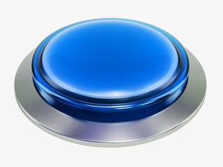 3d blue shiny button. Round glass web icons with chrome frame on white background. 3d illustration
