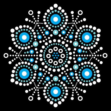 Christmas snowflake dot art vector design, Australian folk art, Aboriginal dot painting pattern