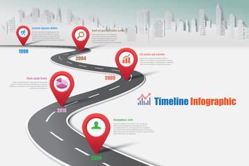 Business road map timeline infographic city designed for abstract background template milestone element modern diagram process technology digital marketing data presentation chart Vector illustration