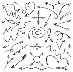 Set of black drawing Arrows. Vector Illustration.