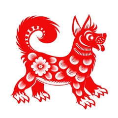 Zodiac Sign for Year of Dog, The Chinese traditional paper-cut art