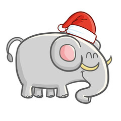 Funny and cute elephant wearing Santa's hat and smiling - vector.