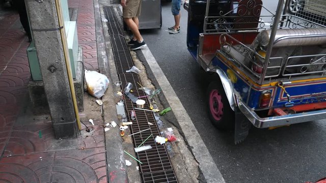 Man Littering Outdoors. Environment Pollution Concept. HD, 1920x1080. 
