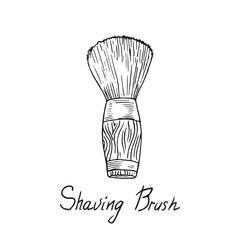 Shaving Brush, hand drawn doodle sketch with inscription, isolated vector illustration