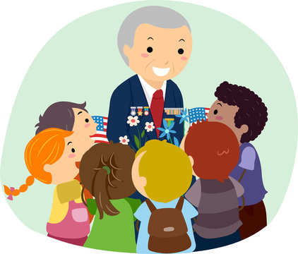 veteran surrounded by children, american flag clip art preview