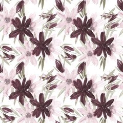 Seamless summer pattern with watercolor flowers handmade.