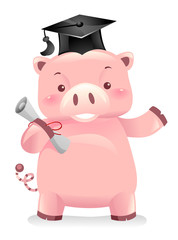 Piggy Bank Robot Mascot Graduate Illustration