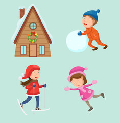 illustration of cute children playing