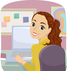 Teen Girl Laptop Study Home