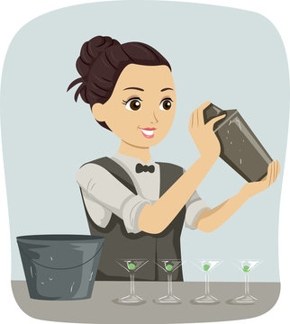 bartender shaking cocktail shaker, smiling clip art preview