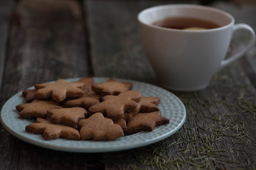 Christmas cookies and a mug of tea