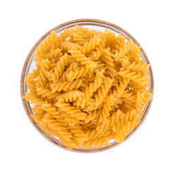 Pasta in bowl isolated on white background