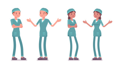 Fototapeta premium Male and female nurse in negative emotions