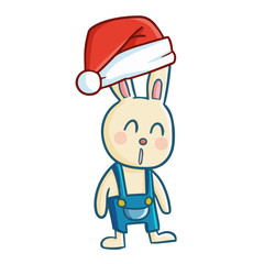 Cute and funny rabbit wearing Santa's hat and smiling - vector
