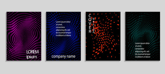 Minimalistic abstract vector halftone covers design. Future geometric template. Vector templates for placards, banners, flyers, presentations and reports