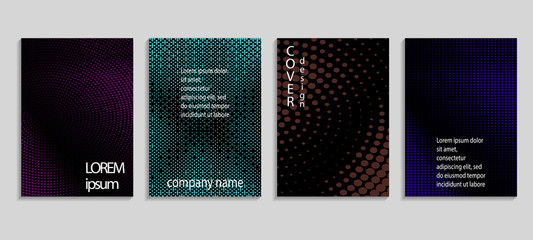 Minimalistic abstract vector halftone covers design. Future geometric template. Vector templates for placards, banners, flyers, presentations and reports