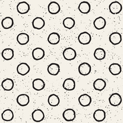 Hand drawn black and white ink abstract seamless pattern. Vector stylish texture. Monochrome geometric shappes paint brush lines