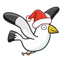 Funny and cute seagull wearing Santa's hat and smiling - vector.