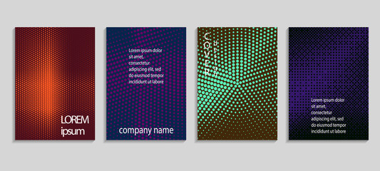 Minimalistic abstract vector halftone covers design. Future geometric template. Vector templates for placards, banners, flyers, presentations and reports