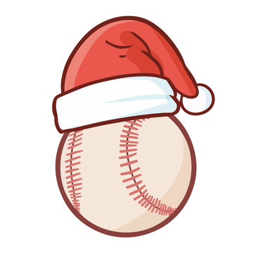 Funny, cool, and cute softball wearing Santa's hat - vector.