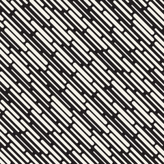 Black and White Irregular Rounded Dashed Lines Pattern. Modern Abstract Vector Seamless Background. Stylish Rectangle Stripes Mosaic..